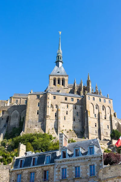 stock image Bell tower of the Abbey of Mont Saint-Michel from below