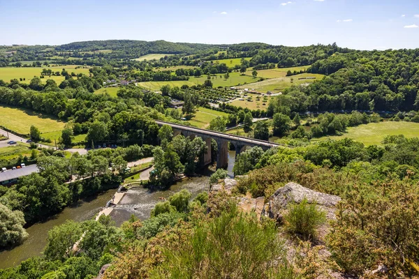 stock image View on the Clecy Viaduct from the cliffs, along the Orne River