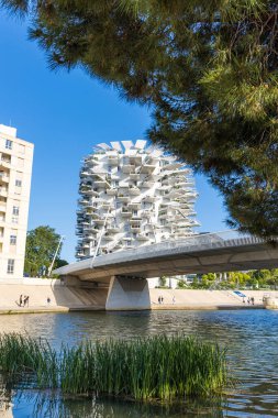 Montpellier 'deki Lez Nehri kıyısında Arbre Blanc binası.