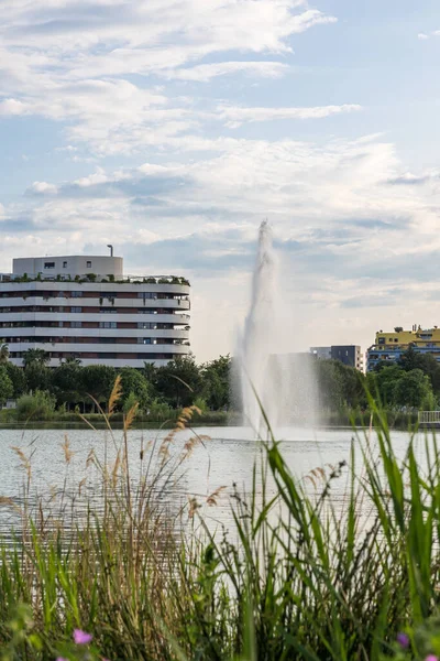 Montpellier, Port-Marianne bölgesinde Bassin Jacques Coeur çevresindeki şehir manzarası