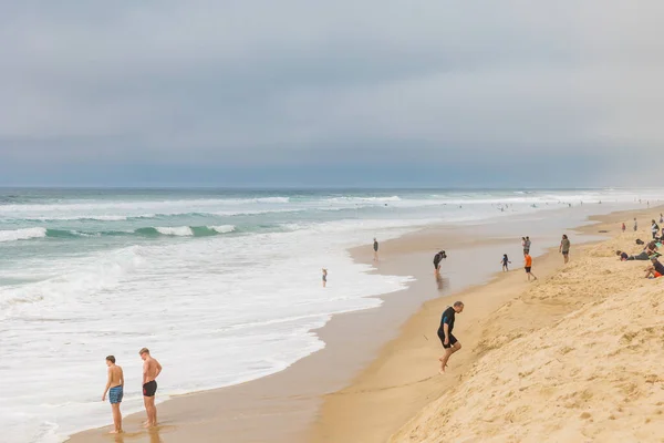 stock image View of the central beach of Biscarrosse by rough sea