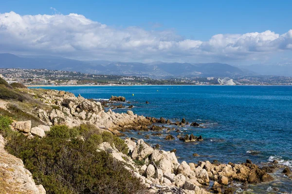 stock image Panorama over the coast to Nice from the Fort Carre path in Antibes