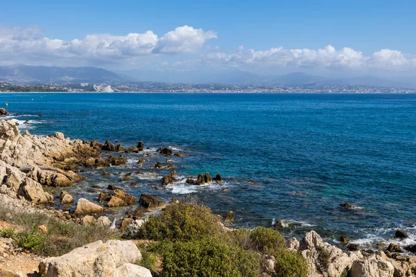stock image Panorama over the coast to Nice from the Fort Carre path in Antibes