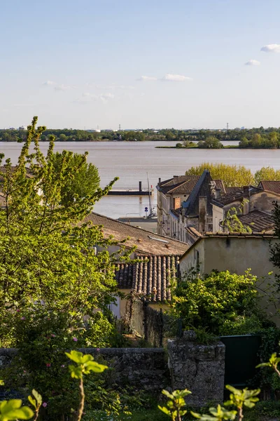 Pohled Řeku Dordogne Uliček Bourg — Stock fotografie