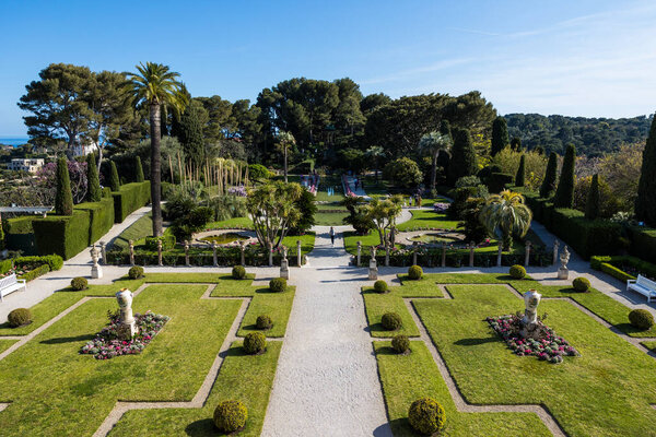 French garden of the Villa Ephrussi de Rothschild from the first floor balcony