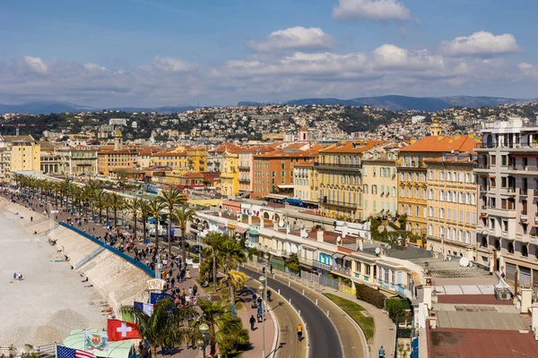 Panorama Van Promenade Des Anglais Het Strand Vanaf Bellanda Toren — Stockfoto