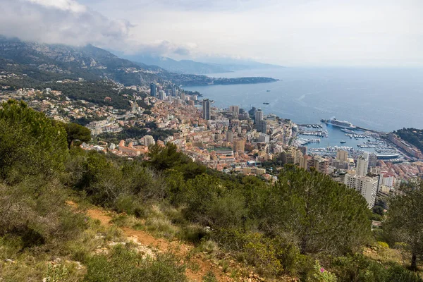 stock image View of Monaco on a cloudy day from the hiking path leading to La Turbie