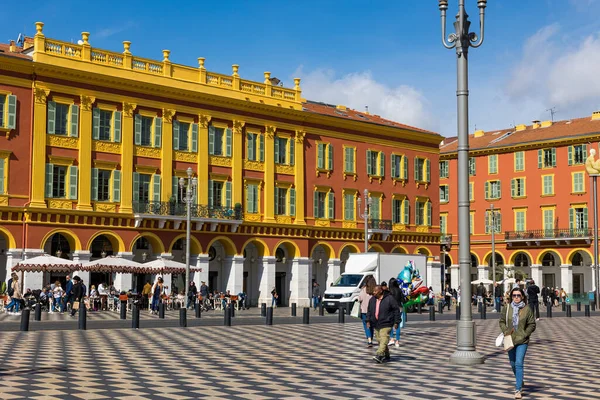 Fachadas Rojas Amarillas Edificios Place Massena — Foto de Stock
