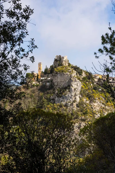 Osadzona Wioska Eze Szlaku Turystycznego Prowadzącego Szczyt Mont Bastide — Zdjęcie stockowe