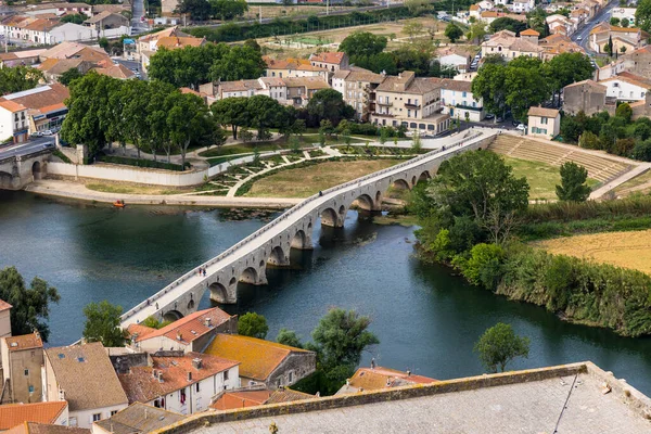 Puente Viejo Sobre Río Orbe Desde Campanario Catedral Saint Nazaire — Foto de Stock