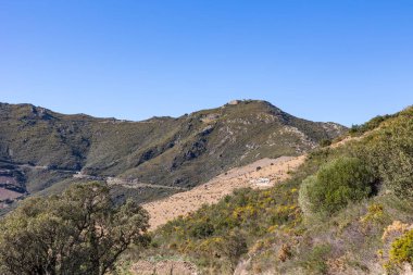 Collioure yakınlarındaki Alberes Dağları 'ndaki Dugommier Kalesi manzarası