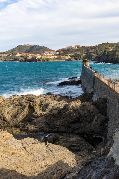 Faro Collioure Frente Costa Vermeille — Foto de Stock