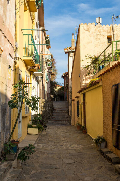 Landscape of Collioure from the narrow streets of the historic center