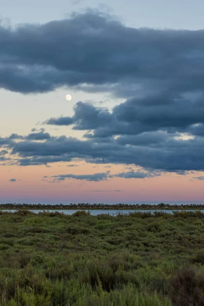 Восход Полнолуния Закате Над Буа Арескье Этанг Ингриль — стоковое фото