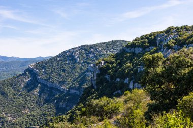 Combe Chaude Bölgesel Doğa Rezervi 'nin kayalıkları, Ranc de Banas yakınları ve Cevennes' in güneyindeki Sumene köyü.