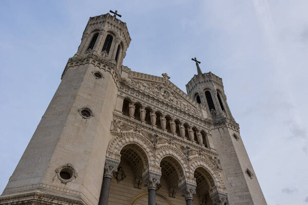 Facade of the Notre-Dame-de-Fourviere Basilica in Lyon
