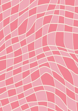 Satranç tahtası 70 'lerin modası geçmiş 90' ların doku arka planı. Canlı klasik hippi dama tahtası, dalgalar, ağ desenleri. Y2k biçiminde vektör psychedelic illüstrasyon