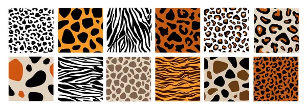 Uppsättning Sömlösa Djurmönster Giraff Tiger Leopard Gepard Zebra Jaguar Print — Stock vektor
