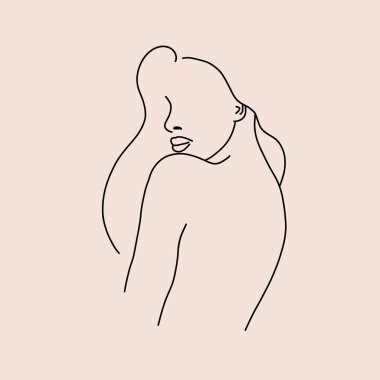 Kadın yüz portresi çizimi. Bir siyah çizgili kadın kafası. Basit biçimdeki vektör illüstrasyonuName