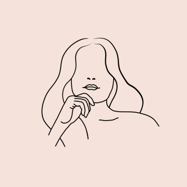 Kadın yüz portresi çizimi. Bir siyah çizgili kadın kafası. Basit biçimdeki vektör illüstrasyonuName