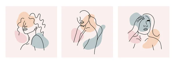 Ensemble Portraits Abstraits Femmes Modernes Visage Line Art People Sketch — Image vectorielle