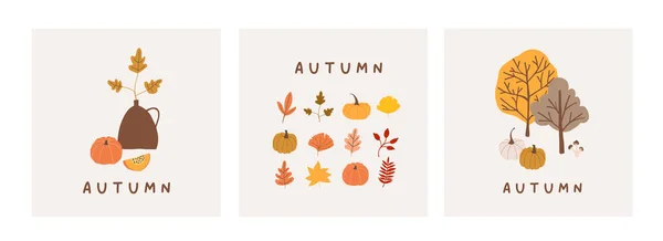 Fall Autumn Mood Greeting Card Poster Template Welcome Autumn Pumpkin — Stock Vector