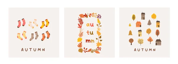 Herbst Stimmung Grußkarte Plakatvorlage Willkommen Herbst Saison Erntedankeinladung Minimalistische Postkartenblätter — Stockvektor