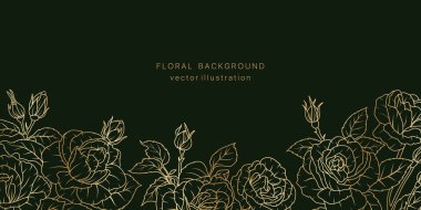 Şatafatlı altın çiçek serisi sanat geçmişi. Çiçek yaprağı, altın çerçeve tasarım kartı. Yaz mahsulü buket lüks desen. Vektör illüstrasyon doğa bahar çekme kartı