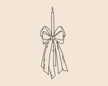 Fiyonklu el yapımı koka mumu. Noel, doğum günü, düğün tasarım şablonu için çizgi çizimi. Vektör özet çizimi