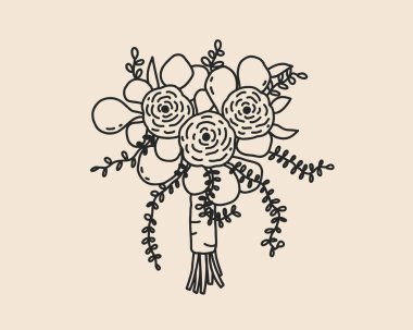 Art Art Flowers düğün buketi arka planda izole. Çiçek yaprağı çizimi. El çizimi bir bahar buketi. Vektör özet çizimi