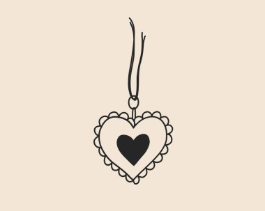 Çizgi sanatı kalp şekli kolyesi izole edildi. Coquette kaprisli el çizimi kolye karalama çizimi. Vektör özet çizimi