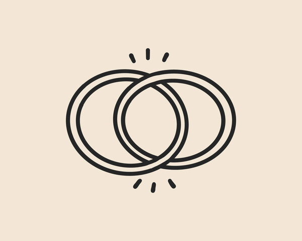 Line art two rings jewelry isolated. Whimsical engagement wedding rings sketch. Coquette hand drawn marriage proposal. Vector outline illustration