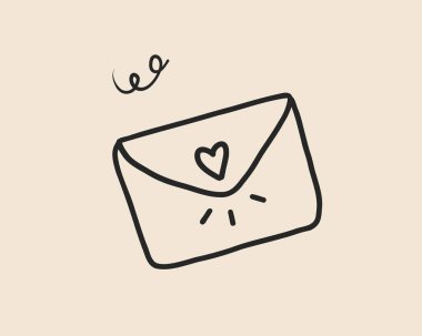 Çizgi sanatı tuhaf aşk mektubu izole edildi. Düğün kartı için Valentine kalp zarfı. El çizimi coquette eskizi. Vektör özet çizimi