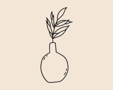 Çiçek izole edilmiş bir vazo. Tuhaf koquette seramik çiçekli kavanoz el çizimi basit bir çizim. Vektör özet çizimi