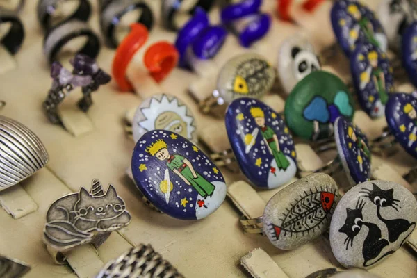 Stones with drawings, jewelry store