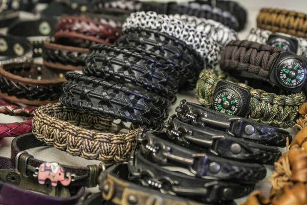 Braided leather bracelets, jewelry store