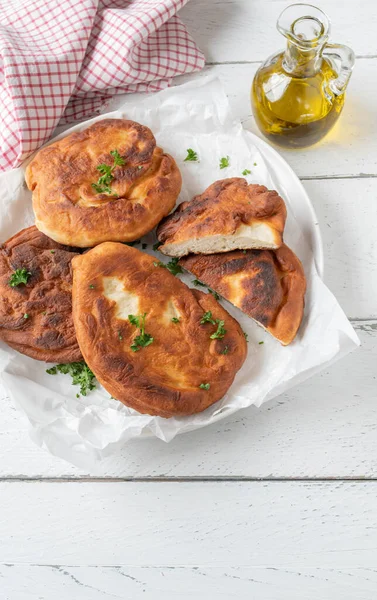Smažený Plochý Chléb Maďarská Langa — Stock fotografie