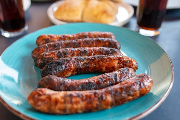 Grilled Sausages Plate Traditional German Bratwurst — Stock Photo, Image