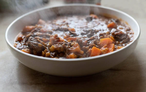 Hot Steaming Beef Lentil Stew — Stock Photo, Image