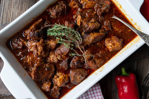 Spicy Braised Pork Neck Bell Peppers Tomatoes Onions Garlic Chili — Stock Photo, Image