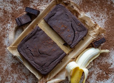 Black bean chocolate banana brownies Healthy gluten free and high protein fitness snack clipart