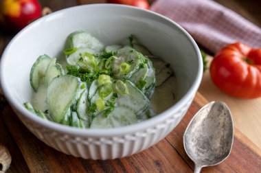 Lezzetli yoğurt soslu salata. Hafif ve doğal yiyecekler.