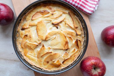 Delicious apple cake with sour cream fresh and homemade baked in a springform pan