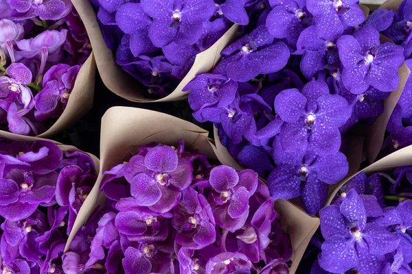 Top View Purple Vanda Ορχιδέα Λουλούδι Στο Μπουκέτο Έτοιμο Προς — Φωτογραφία Αρχείου