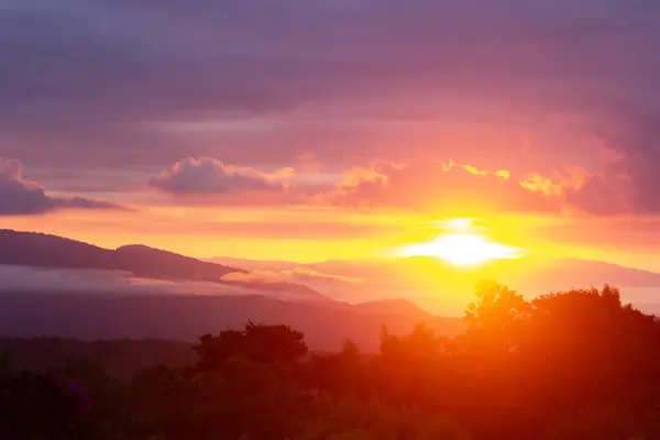 Amazing Colorful Sunrise Rainforest Mountains Fog Mist Luang Natinoal Park — Stock Photo, Image