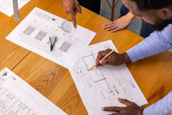 Architecture Engineer Discussing Brainstorming Floor Plan Clean Energy Power Saving — Stock Photo, Image