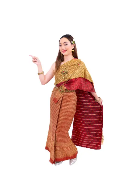 Femme Thaïlandaise Élégante Robe Traditionnelle Riche Faisant Main Présentant Geste Images De Stock Libres De Droits