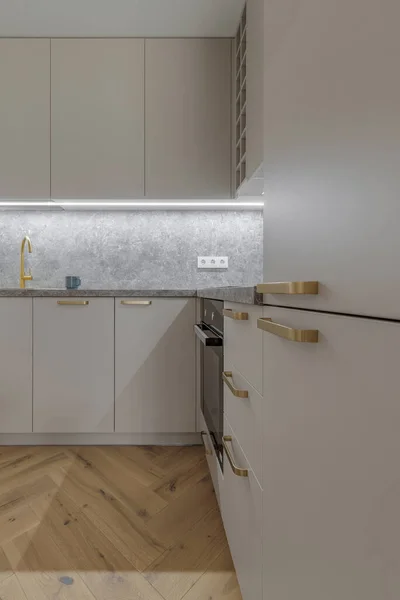 Modern Minimalist Kitchen Interior Design Scandinavian Style Aesthetic Simple Interior — Stockfoto