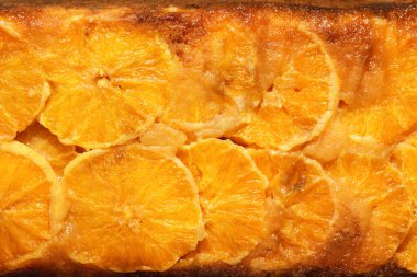 Close up of orange cake. Full frame shot