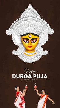 Tanrıça Maa Durga Face in Happy Durga Puja, Dussehra, and Navratri Celebrelebration Concept for Web Banner, Poster, Social Media Post, and Flyer Advertising